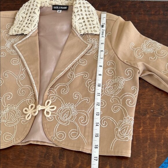 BASIL & MAUDE Anthropologie Embroidered Lace Tulle Crop Bolero Blazer Jacket S - Picture 11 of 11